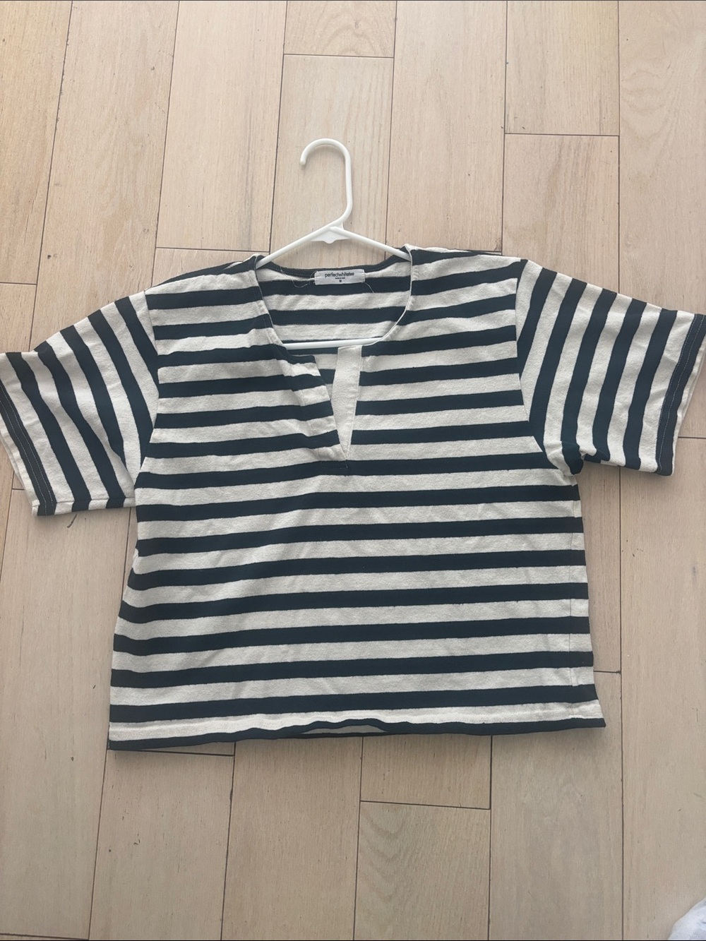 perfectwhitetee Black and White Striped Short Sleeve Kids Top